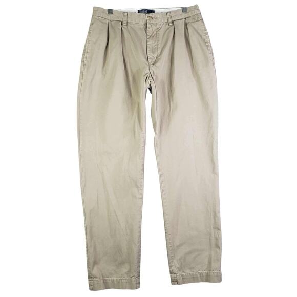 Vintage Polo Ralph Lauren Ethan Pant Mens 34x32 Khaki Pleated Chino Twill 90s - Picture 2 of 11